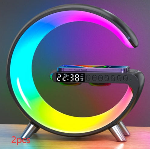 Intelligent G Shaped LED Lamp Bluetooth Speaker with Wireless Charger