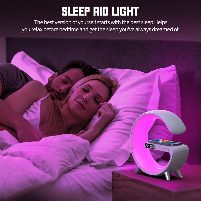 Intelligent G Shaped LED Lamp Bluetooth Speaker with Wireless Charger