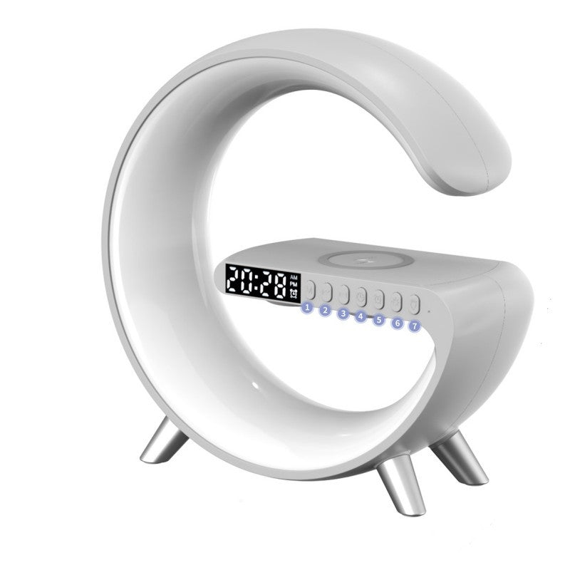 Intelligent G Shaped LED Lamp Bluetooth Speaker with Wireless Charger