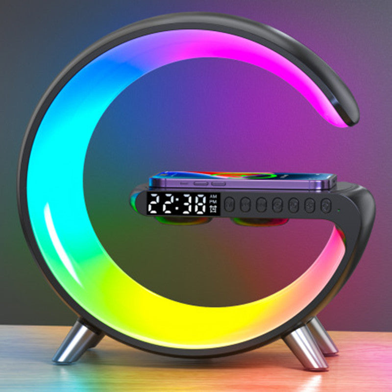 Intelligent G Shaped LED Lamp Bluetooth Speaker with Wireless Charger