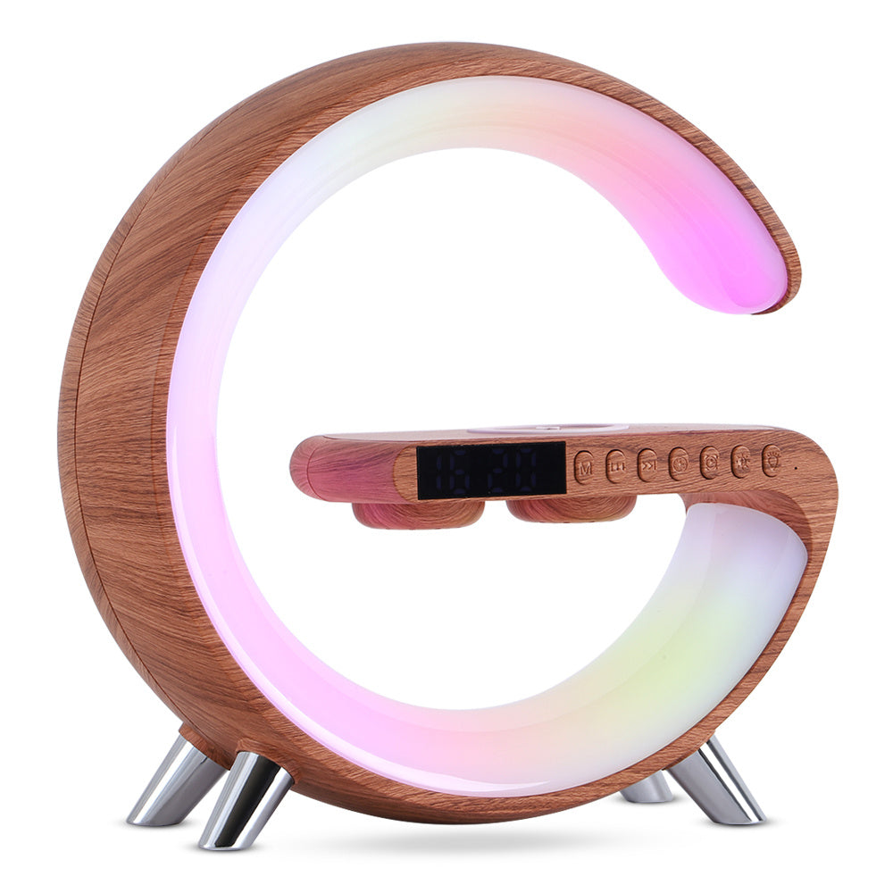 Intelligent G Shaped LED Lamp Bluetooth Speaker with Wireless Charger