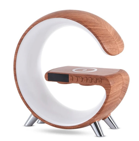 Intelligent G Shaped LED Lamp Bluetooth Speaker with Wireless Charger