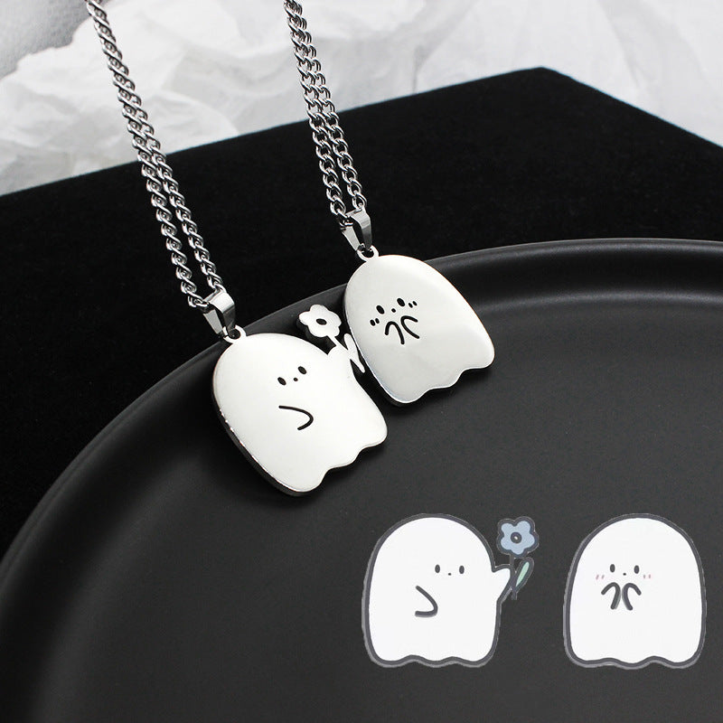 👻💞 Eternal Boo – Ghost Couple Stainless Steel Necklace ✨