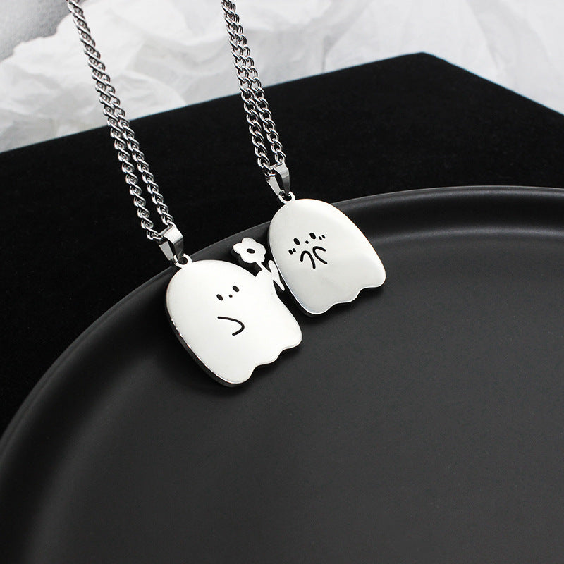 👻💞 Eternal Boo – Ghost Couple Stainless Steel Necklace ✨