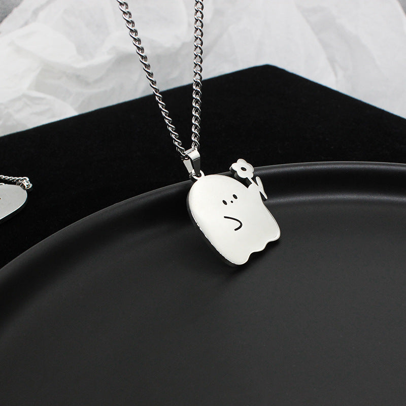 👻💞 Eternal Boo – Ghost Couple Stainless Steel Necklace ✨